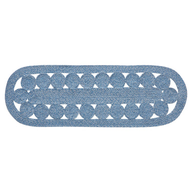 Celeste Blended Blue Indoor/Outdoor Oval Braided Table Runner 12